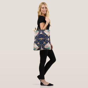 Art Deco Himmelsmondphasen Florales Gold Glitter Tasche