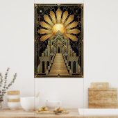 Art Deco Himmlischer Tempel Poster | Goldene Sonne (Küche)
