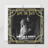 Art Deco Hinzufügen Ihres Fotos Save the Date Gold Magneteinladung (Vorderseite)