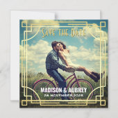 Art Deco Hinzufügen Ihres Fotos Save the Date Gold Magneteinladung (Vorderseite)