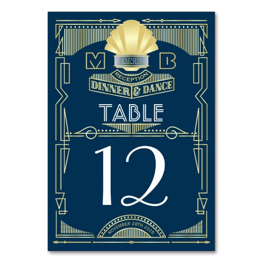Art Deco Hochzeit Abendessen Abendessen Party Gold Tischnummer (Rückseite)