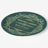 Art Deco Hochzeit Abendessen Party Grün Pappteller (Schrägansicht)
