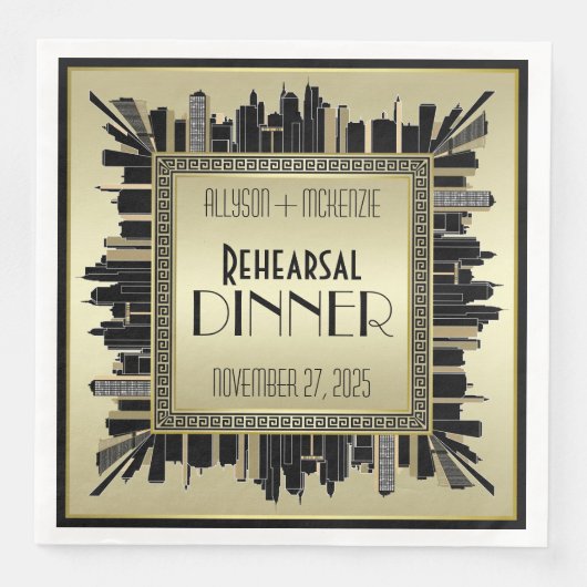 Art Déco Hochzeit Champagne Gold Probe Dinner Serviette (Vorderseite)