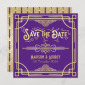 Art Déco Hochzeit Elegantes Lila Highlights Save The Date (Vorne/Hinten)
