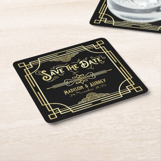 Art Déco Hochzeit Elegantes Tessin Save the Date Rechteckiger Pappuntersetzer (angewinkelt)