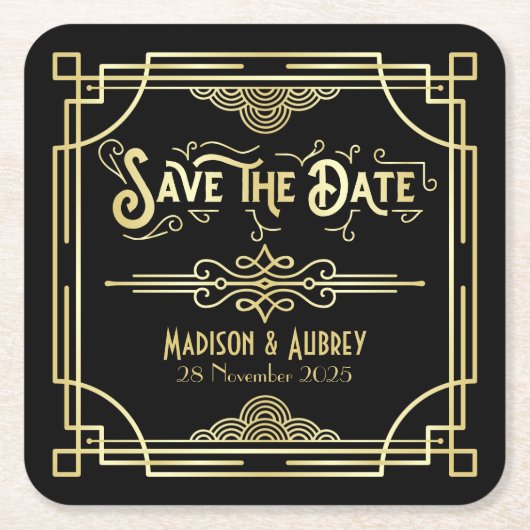 Art Déco Hochzeit Elegantes Tessin Save the Date Rechteckiger Pappuntersetzer (Vorderseite)