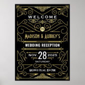 Art Deco Hochzeit Empfang Gold Schwarz Begrüßungsz Poster (Vorne)