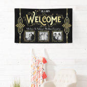 Art Deco Hochzeit Empfang Gold Schwarz Willkommen Banner (Insitu)