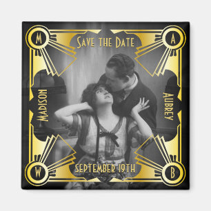 Art Deco Hochzeit Gold & Black Foto Magnet
