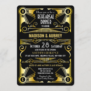 Art Déco Hochzeit Gold & Black Probe Dinner Einladung