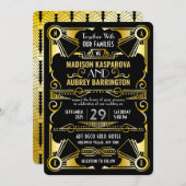 Art Déco Hochzeit Große Gatsby Verziert Black & Go Einladung (Vorne/Hinten)