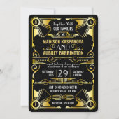Art Déco Hochzeit Große Gatsby Verziert Black & Go Einladung (Vorderseite)