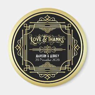 Art Deco Hochzeit Liebe & Dank Gold Black Gefallen Magnet