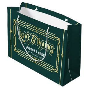 Art Deco Hochzeit Liebe & Dank Gold Green Gefallen Große Geschenktüte