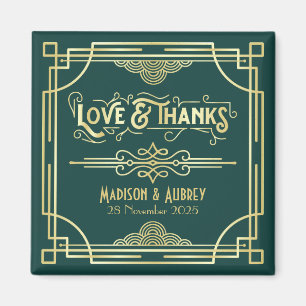 Art Deco Hochzeit Liebe & Dank Gold Green Gefallen Magnet