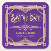 Art Déco Hochzeit Lila Gold Rechteckiger Pappuntersetzer (Vorderseite)