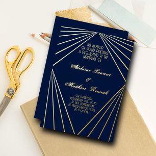 Art Deco Hochzeit Navy Blau und Gold Folieneinladung