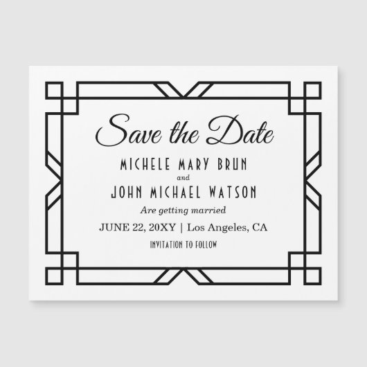 Art Deco Hochzeit Sichern Sie das Datum der Magnet (Vorderseite)