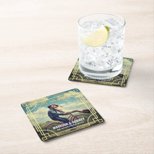 Art Deco Hochzeit Speichern Sie das Datum, an dem  Rechteckiger Pappuntersetzer (Vor Ort)