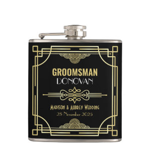 Art Deco Hochzeit Trauzeuge Gold Schwarz Gefallen  Flachmann