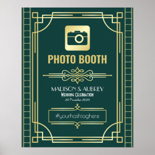 Art Deco Hochzeits-Fotobooth Gold Grün Schild