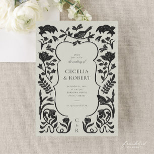 Art Deco Hochzeitseinladung mit floralem Muster in Einladung