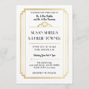 Art Déco Hochzeitseinladungen White & Gold der 20e Einladung