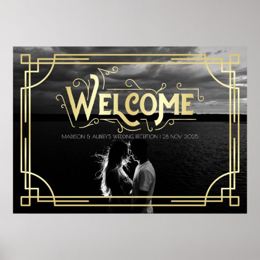Art Deco Hochzeitsempfang Begrüßung Foto hinzufüge Poster (Vorne)