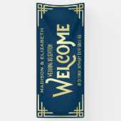 Art Deco Hochzeitsempfang Begrüßung Gold Dunkelbla Banner (Vertikal)