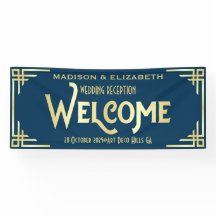 Art Deco Hochzeitsempfang Begrüßung Gold Dunkelbla