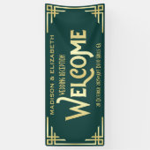 Art Deco Hochzeitsempfang Begrüßung Gold Grün Banner (Vertikal)