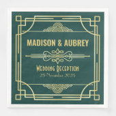 Art Deco Hochzeitsempfang Party Bar Gold Green Serviette (Vorderseite)