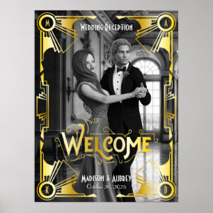 Art Deco Hochzeitsempfang Welcome Gold Foto Poster