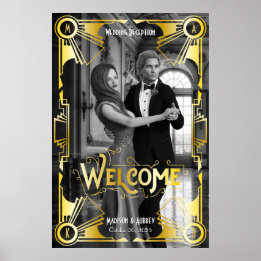 Art Deco Hochzeitsempfang Willkommen Gold & Black Poster