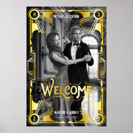 Art Deco Hochzeitsempfang Willkommen Gold & Black Poster