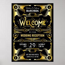 Art Deco Hochzeitsempfang Willkommen Gold & Black Poster