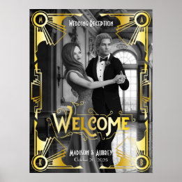 Art Deco Hochzeitsempfang Willkommen Gold Foto Poster