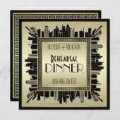 Art Deco Hochzeitsfeier Champagne Gold Probe Abend Einladung (Vorne/Hinten)