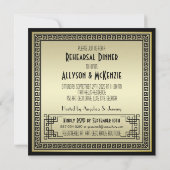 Art Deco Hochzeitsfeier Champagne Gold Probe Abend Einladung (Rückseite)