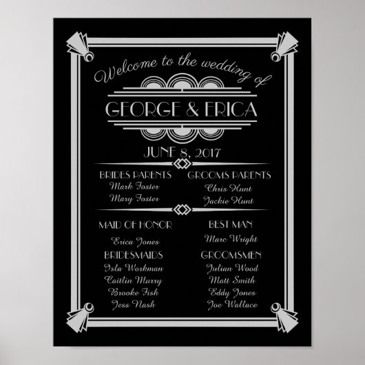 Art Deco Hochzeitsfeier, Hochzeitsfeier Silber Poster (Vorne)