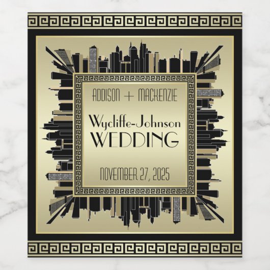 Art Déco Hochzeitsfeiern Weinetikett (Einzelnes Label)