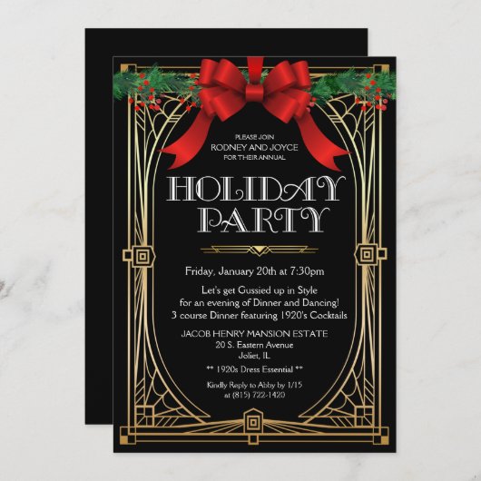 Art Deco Holiday Einladung (Vorne/Hinten)