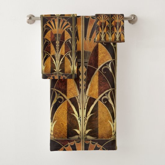 ART DECO HOLZ INLAY FANS LAMP SHADE BADHANDTUCH SET (Insitu)