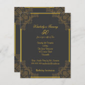 Art-Deco-Holzkohle 50. Geburtstag Einladung (Vorne/Hinten)