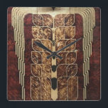 ART DECO HOLZPANELS SQUARE WANDSCHALTER QUADRATISCHE WANDUHR<br><div class="desc">ART DECO CARVED HOLZPANELS</div>