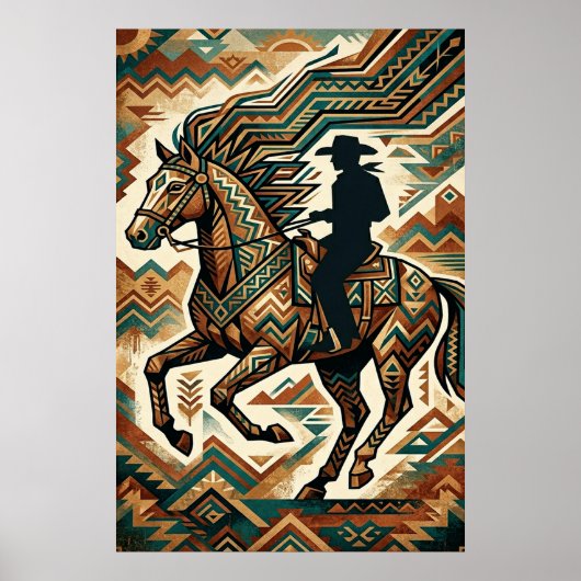 Art Deco Horse and Rider Poster - Geometric Wester (Vorne)