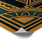 Art Deco Howling Wolf Golden Sunburst Poster (Ecke)