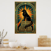 Art Deco Howling Wolf Golden Sunburst Poster (Küche)