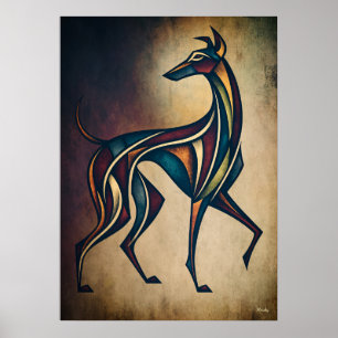 Art Deco Hund abstrakte geometrische Tierwandkunst Poster