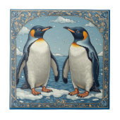 Art Deco Ice Birds Penguin Couple Snow Blue Ocean  Fliese (Vorderseite)